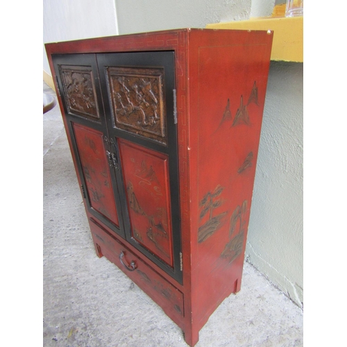 331 - Lacquer and Gilded Two Door Side Cabinet Approximately 26 Inches Wide x 40 Inches High