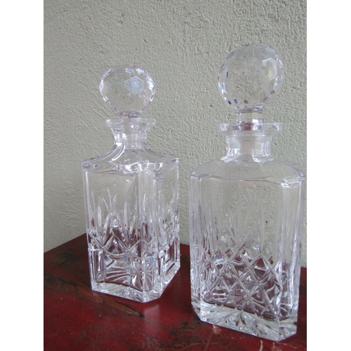 332 - Set of Three Cut Crystal Decanters with Original Crystal Stoppers Each Approximately 10 Inches High