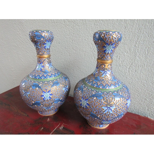 333 - Pair of Finely Detailed Oriental Cloisonne Vases Each Approximately 12 Inches High