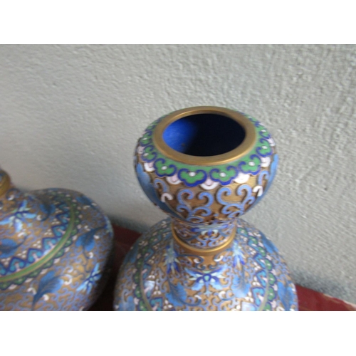 333 - Pair of Finely Detailed Oriental Cloisonne Vases Each Approximately 12 Inches High