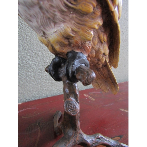 335 - Bronze Cold Painted Sculpture of Parrott Incised Detailing Approximately 11 Inches High