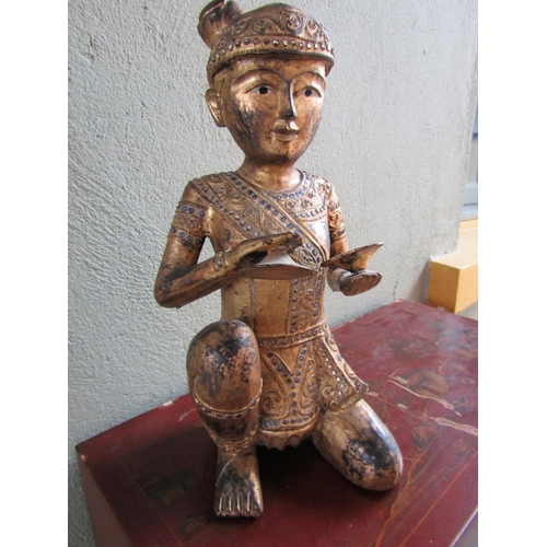 336 - Carved and Gilded Tibetan Figure Approximately 15 Inches High