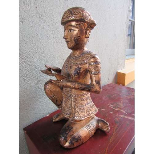 336 - Carved and Gilded Tibetan Figure Approximately 15 Inches High