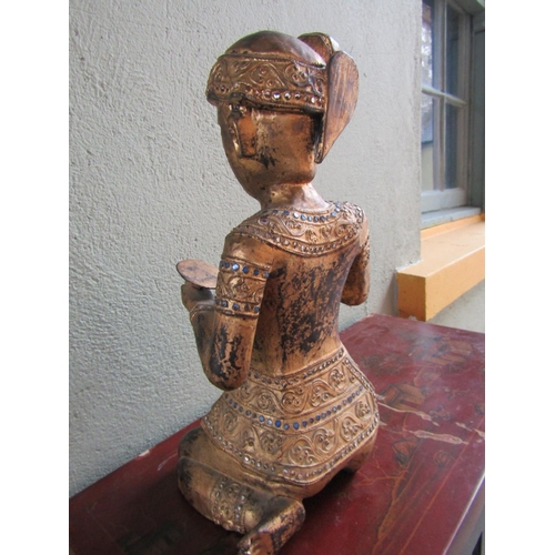 336 - Carved and Gilded Tibetan Figure Approximately 15 Inches High