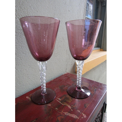 337 - Pair of Large Form Goblets Thread Twist Motif Pedestals Both Good Original Condition Each Approximat... 