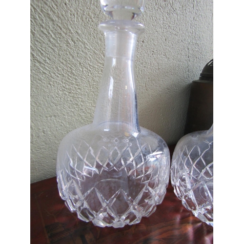 339 - Pair of Cut Crystal Decanters Slender Neck Form Original Stoppers Each Approximately 11 Inches High ... 