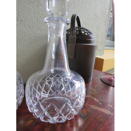 339 - Pair of Cut Crystal Decanters Slender Neck Form Original Stoppers Each Approximately 11 Inches High ... 