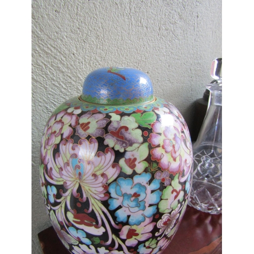 340 - Shaped Form Cloisonne Grated Vase with Original Cover Approximately 11 Inches High