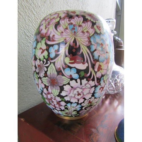 340 - Shaped Form Cloisonne Grated Vase with Original Cover Approximately 11 Inches High