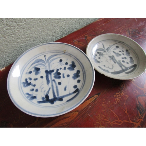 343 - Two Oriental Blue and White Dishes Largest Approximately 7 Inches Diameter