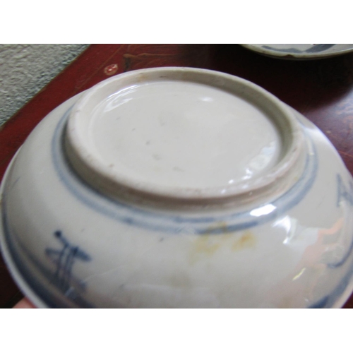 343 - Two Oriental Blue and White Dishes Largest Approximately 7 Inches Diameter