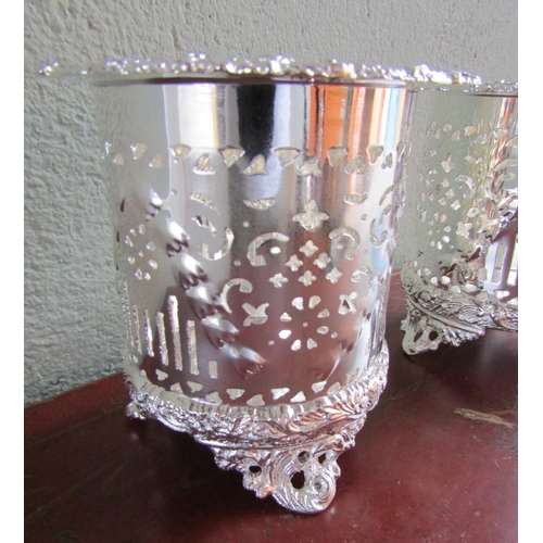 344 - Pair of Silver Plated Wine Bottle Table Coasters Shaped Supports Each Approximately 4 Inches Diamete... 