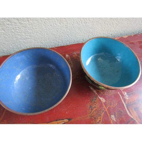 346 - Two Chinese Cloisonne Decorated Bowls Each Approximately 4 Inches Diameter