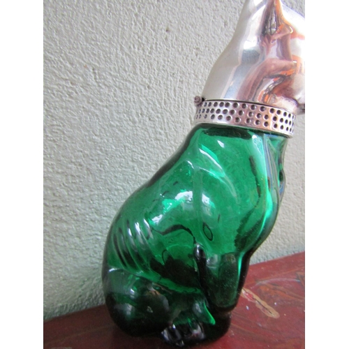 351 - Canine Motif Decanter Bottle Silver Plate Hinge Top Approximately 7 Inches High