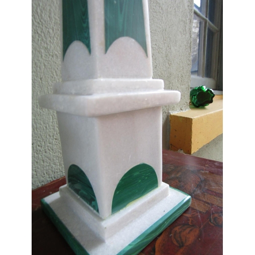 352 - Pair of Marble and Malachite Table Obelisks Approximatel7 16 Inches High