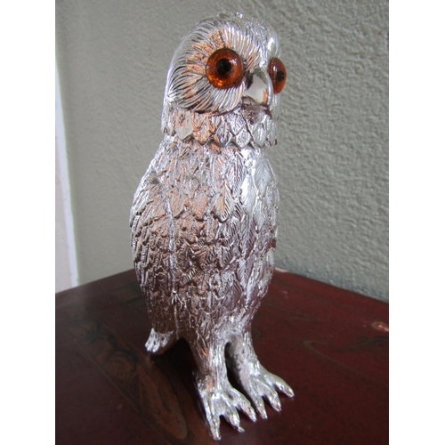 353 - Owl Motif Silver Plated Table Caster Incised Detailing Approximately 8 Inches High