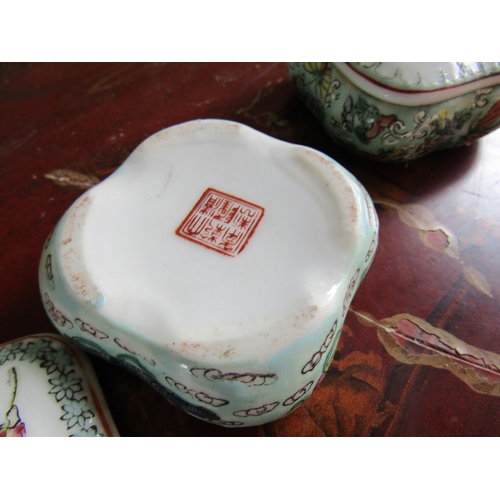 355 - Pair of Chinese Porcelain Desk Jars Square Form with Original Covers Each Approximately 3 Inches x 3... 