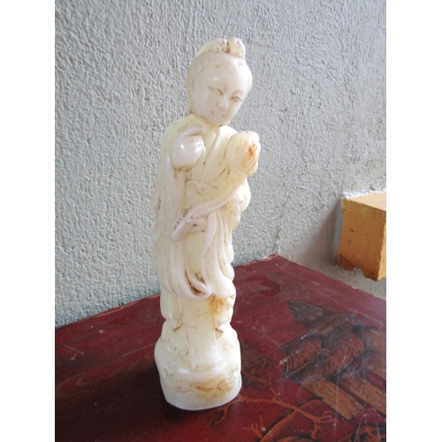 356 - Carved Mutton Jade Figure of Standing Deity Approximately 9 Inches High