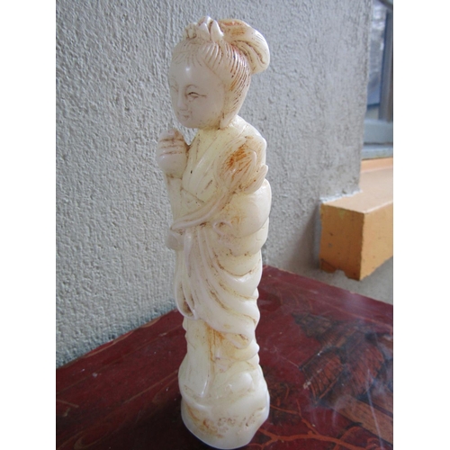 356 - Carved Mutton Jade Figure of Standing Deity Approximately 9 Inches High