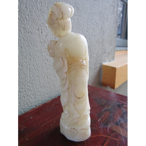 356 - Carved Mutton Jade Figure of Standing Deity Approximately 9 Inches High