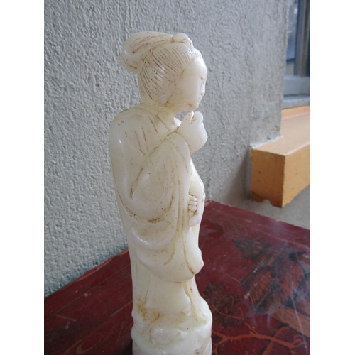 356 - Carved Mutton Jade Figure of Standing Deity Approximately 9 Inches High