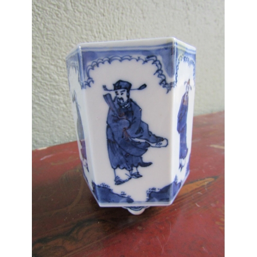 364 - Blue and White Porcelain Table Jar Decorated with Various Figures Approximately 5 Inches High