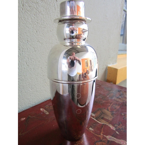 368 - Silver Plated Snowman Motif Cocktail Shaker with Removable Top Hat Screw top Approximately 11 Inches... 