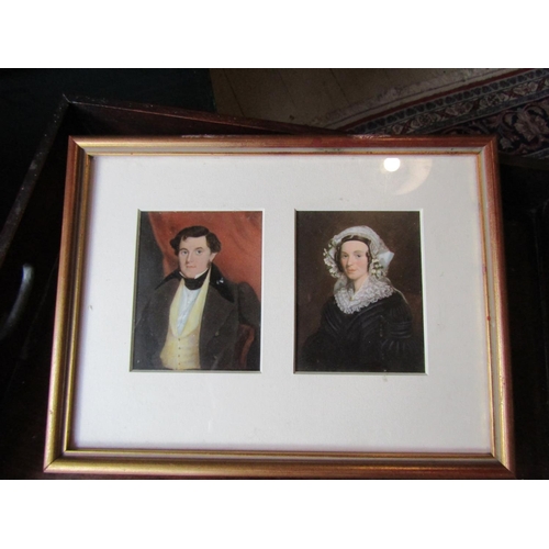 Pair of Portraits Husband and Wife Contained within Gilded Frame