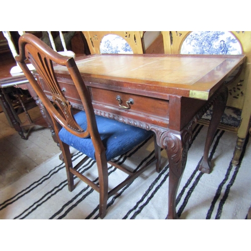 53 - Mahogany Leather Top Writing Table Twin Drawers Claw and Ball Supports with Matching Mahogany Chair ... 