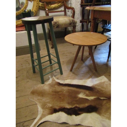 54 - Circular Occasional Table, Kitchen Stool Both Good Construction with Goat Skin Hide Three Pieces in ... 