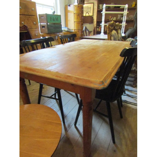 58 - Pine Kitchen Table Turned Supports Approximately 6ft Long
