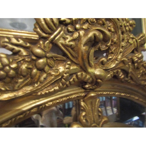 62 - Matching Large Gilded Oval Mirror Upper Cartouche Decoration Approximately 44 Inches Wide