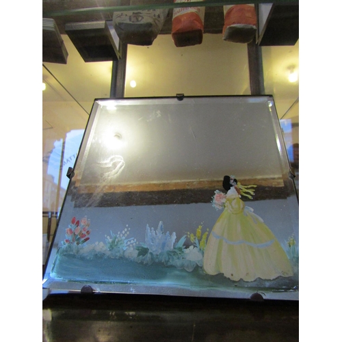Vintage Hand Painted Table Top Mirror Depicting Lady in Ball Gown and Another Piece Not Photographed