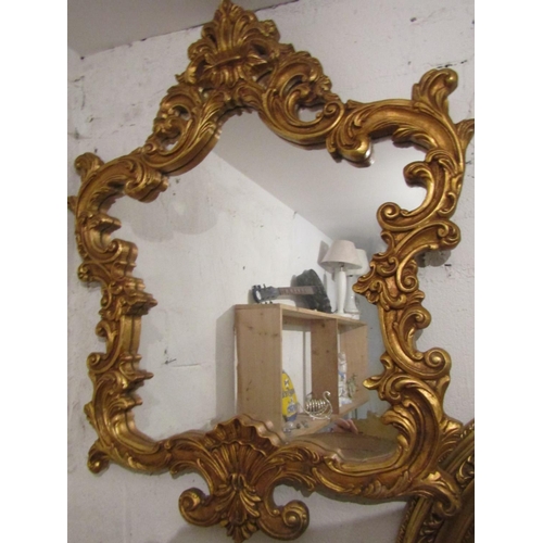 64 - Carved Giltwood Cartouche Form Wall Mirror Approximately 2ft 6 Inches Wide x 3ft High