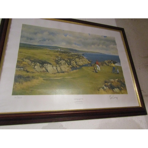 66 - Peter Curling Signed Fine Art Print Castletown Golf Club Framed and Glazed Approximately 32 Inches W... 