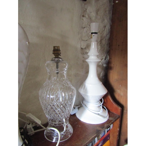 Five Various Table Lamps Including Crystal Example Each Electrified Working Order Tallest Approximately 22 Inches High