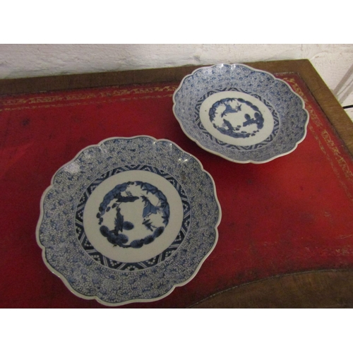 68 - Pair of Oriental Blue and White Chargers Each Approximately 8 Inches Diameter Signed to base�100