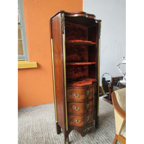 77 - Victorian Kingswood Cabinet Burgundy Velvet Lined Interior Three Drawers to Base Ormolu Mounted Appr... 