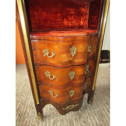 77 - Victorian Kingswood Cabinet Burgundy Velvet Lined Interior Three Drawers to Base Ormolu Mounted Appr... 