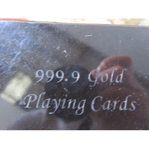 82 - Gambling Chips with Rest and Two Packets of Playing Cards Including Gold Examples Contained within O... 