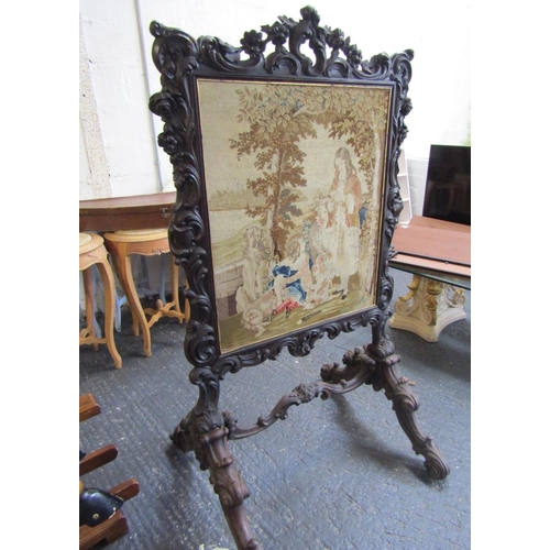 86 - Large William IV Irish Craved Fire Screen with Inset Tapestry Panel Approximately 5ft 8 Inches High ... 