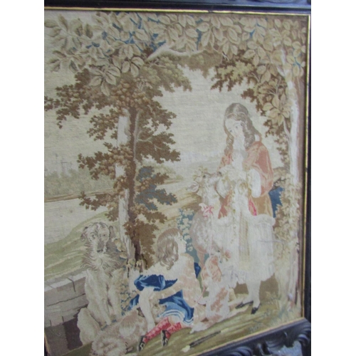 86 - Large William IV Irish Craved Fire Screen with Inset Tapestry Panel Approximately 5ft 8 Inches High ... 