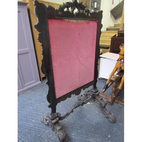 86 - Large William IV Irish Craved Fire Screen with Inset Tapestry Panel Approximately 5ft 8 Inches High ... 