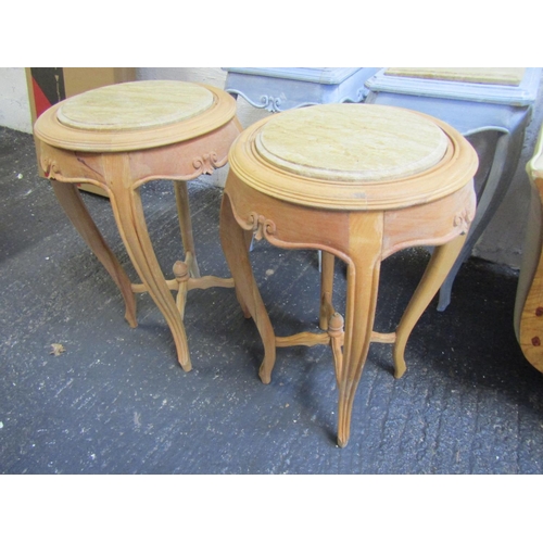 87 - Pair of Marble Top Occasional Tables Circular Form Each Approximately 31 Inches High x 14 Inches Dia... 