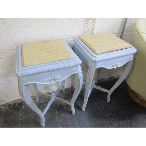 88 - Pair of Square Form Marble Top Occasional Tables Each 12 Inches Wide x 30 Inches High Approximately