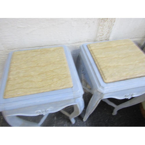 88 - Pair of Square Form Marble Top Occasional Tables Each 12 Inches Wide x 30 Inches High Approximately