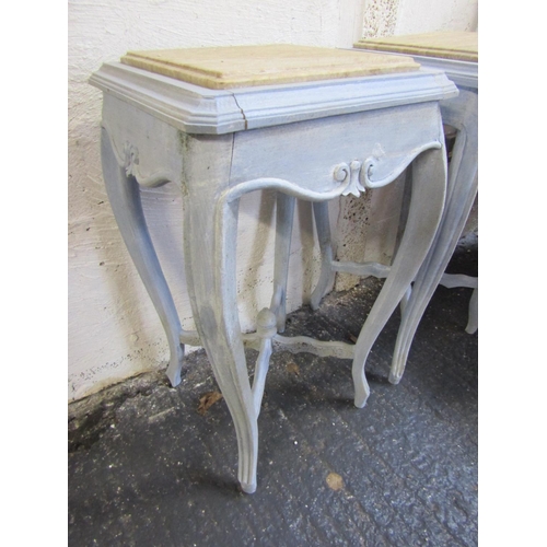 88 - Pair of Square Form Marble Top Occasional Tables Each 12 Inches Wide x 30 Inches High Approximately