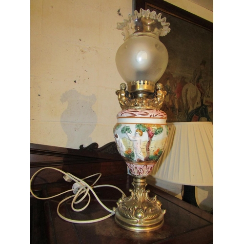 93 - Capo Di Monte Vintage Table Lamp Electrified Working Order with Crystal Globe Approximately 30 Inche... 