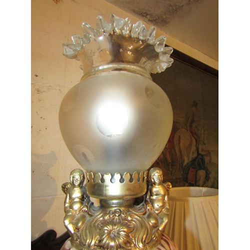 93 - Capo Di Monte Vintage Table Lamp Electrified Working Order with Crystal Globe Approximately 30 Inche... 