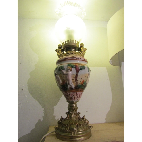 93 - Capo Di Monte Vintage Table Lamp Electrified Working Order with Crystal Globe Approximately 30 Inche... 